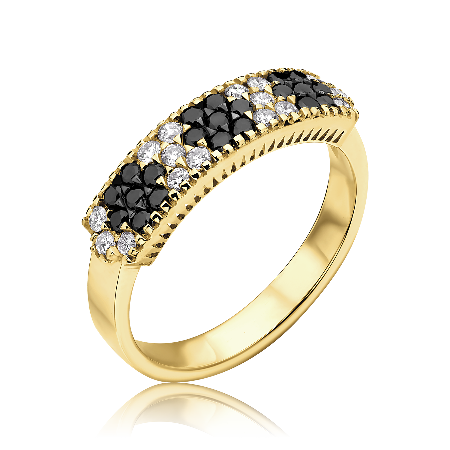 Black White Diamond Ring in 18K Yellow Gold - Israel Diamond Center